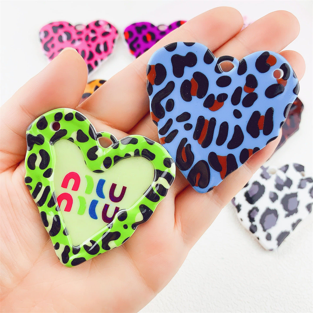 Acrylic Double-Sided Printed Colorful Leopard Print Large Heart Pendant