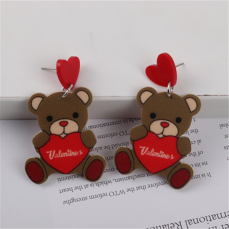Wholesale Valentine' s Day Love Bear Rose Heart Earrings