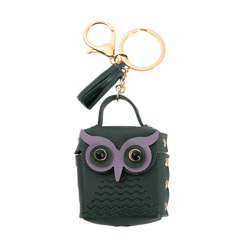 Wholesale Trendy Silver Owl Artificial Leather Earphone Pouch Keychain Bag Charm For Keys Gift Resale