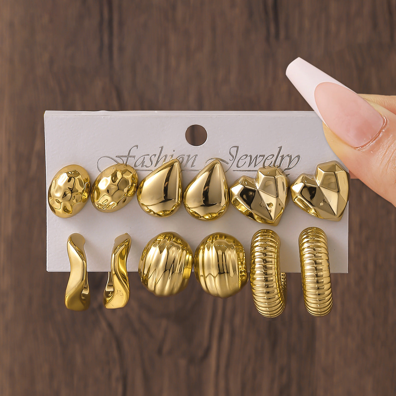 Wholesale 12Pcs Water Drop Earring Set With Studs Gold Plated Resin Fashion Jewelry Accessory For Women Gift And Boutique Resale