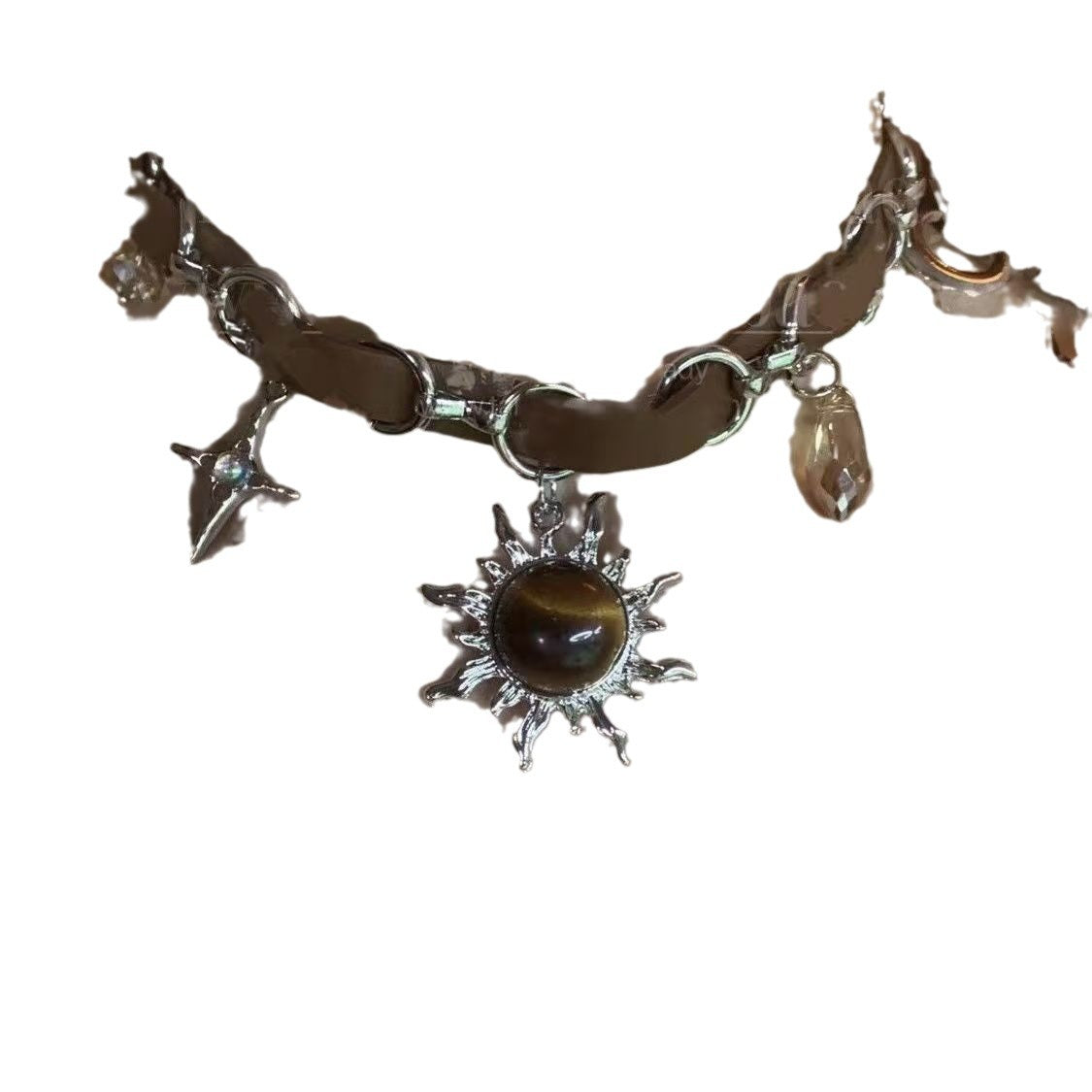 Wholesale Trendy Mixed Material Choker Necklace American Style Sunflower Pendant Leather Design For Women Gift Resale