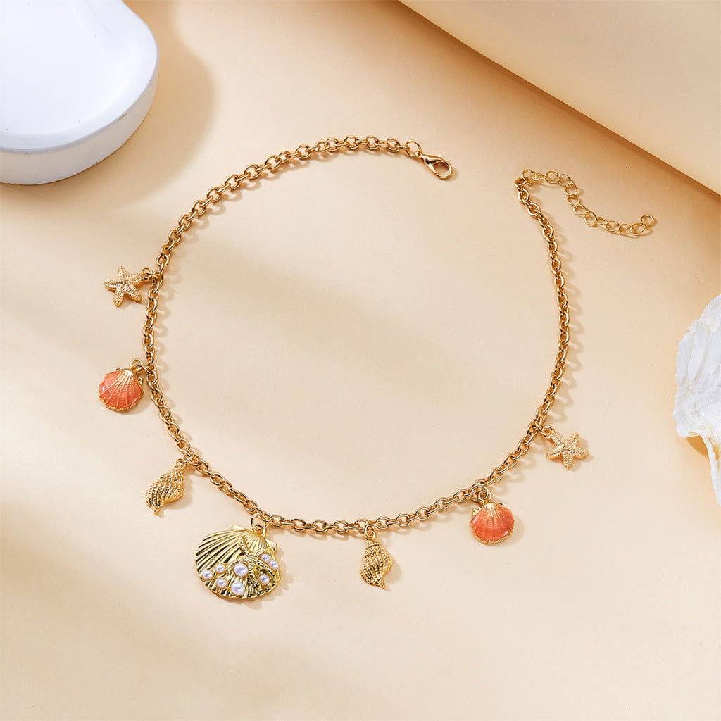 Wholesale Summer Vacation Style Starfish and Seashell Beach Necklace