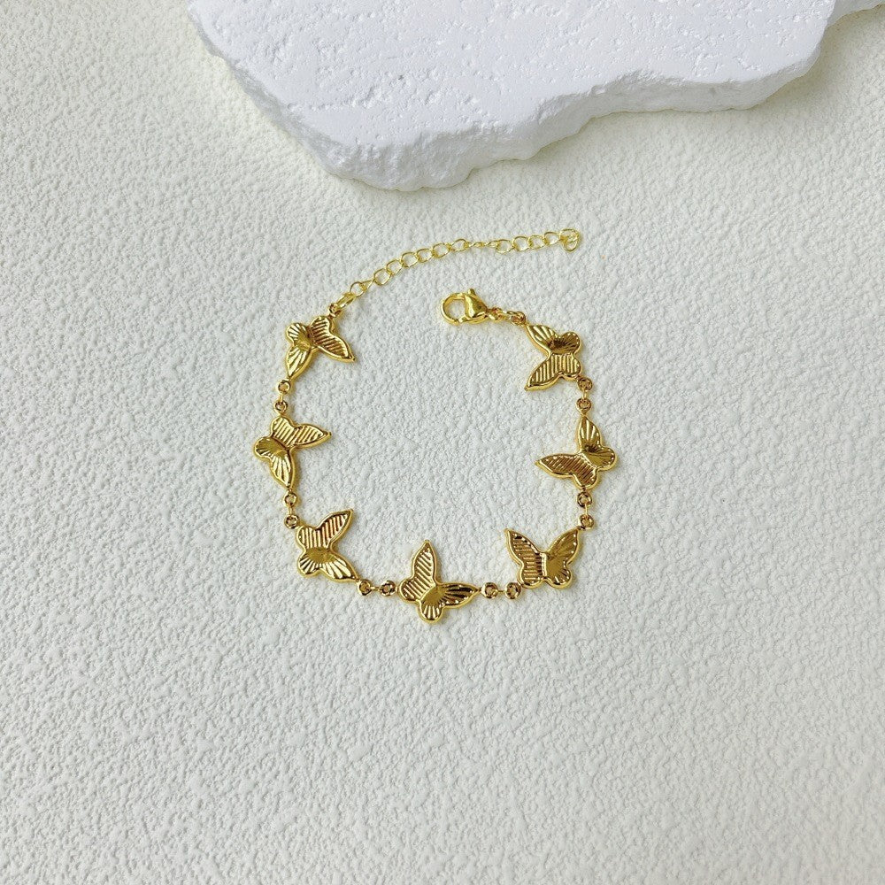 Wholesale  stainless steel three-dimensional hollow butterfly bracelet necklace suit