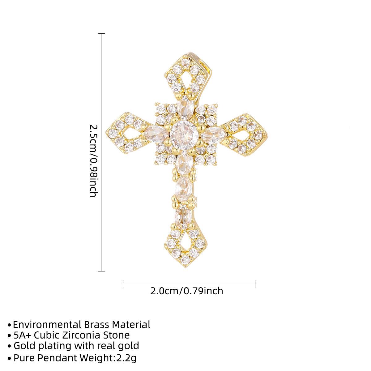 Wholesale Korean Fashion Cross Pendant Necklace Gold Copper Zircon Jewelry Accessory Gift