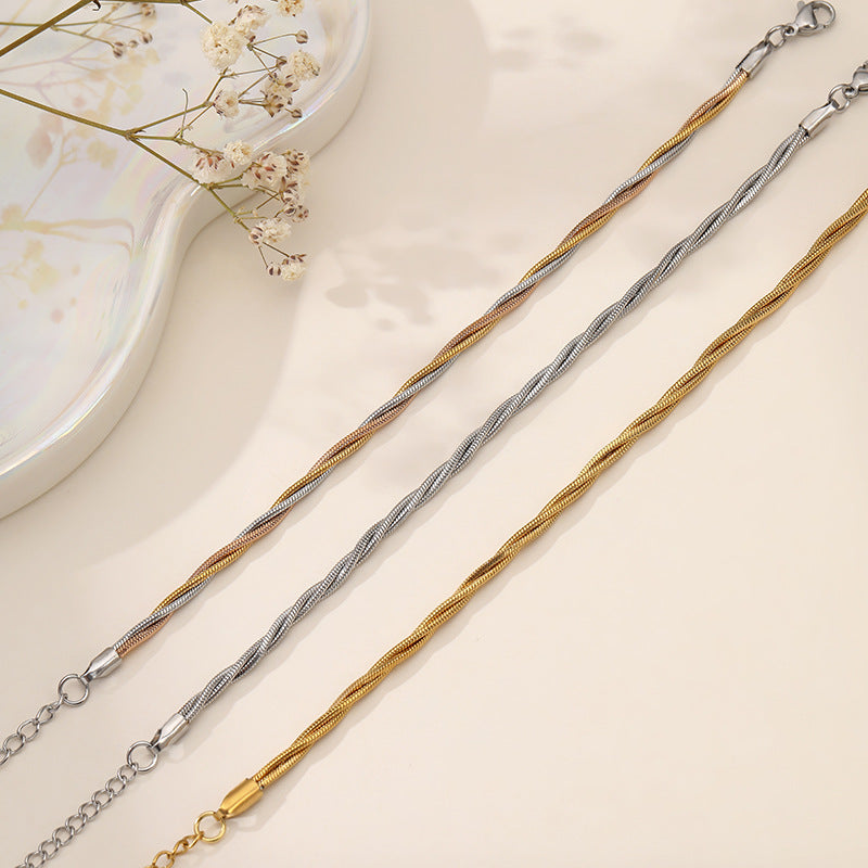 Wholesale Minimalist Gold-Plated Woven Titanium Steel Chain Bracelet,  Fashion Jewelry Accessory for Gift or Boutique Resale