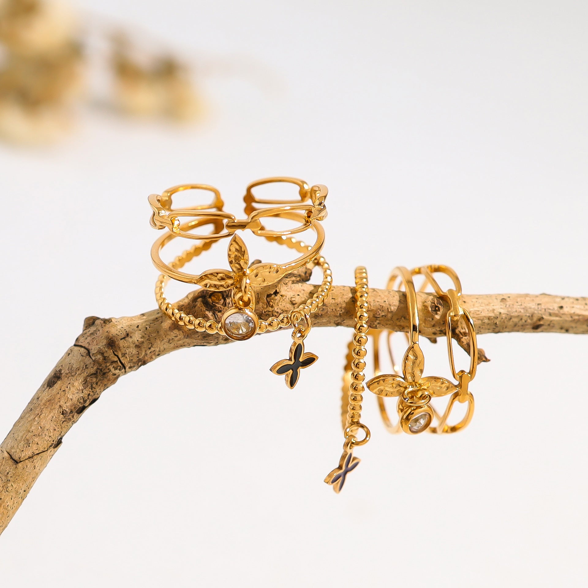 Wholesale Titanium Steel multi-layer geometric cross pattern ring