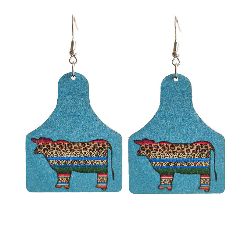 Wholesale 3 Pairs/pack Western Style Aztec Cow Wooden Earrings Cow print ACC-ES-HY007