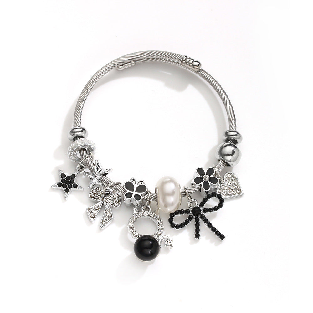 Wholesale Zinc Alloy Pink Pearl Cat Cartoon Bracelet Fashion Jewelry Accessory For Everyday Wear