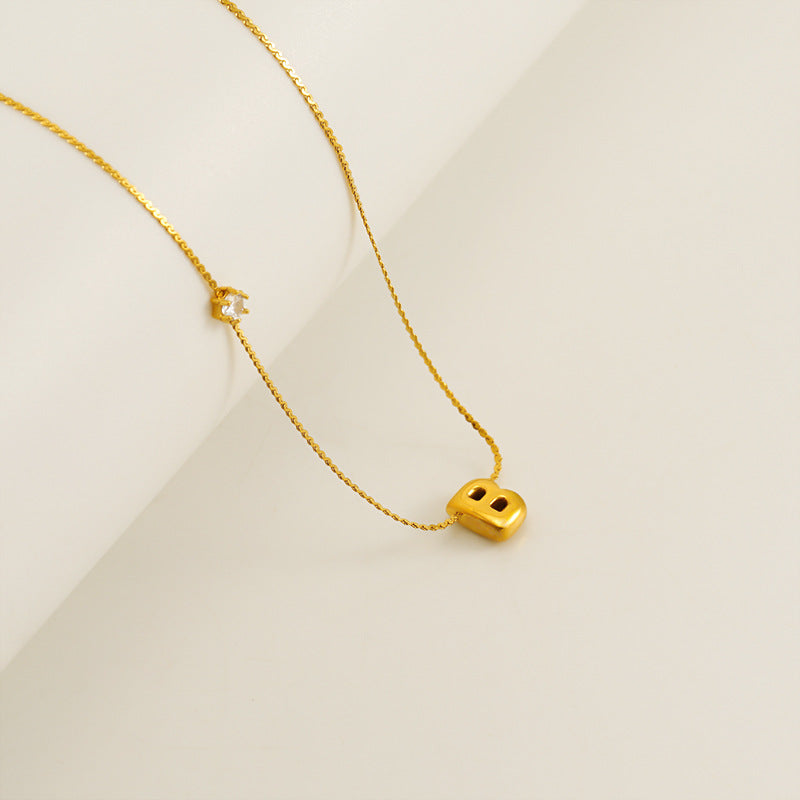 Wholesale  Stainless steel inlaid zircon chubby 26 letters pendant necklace