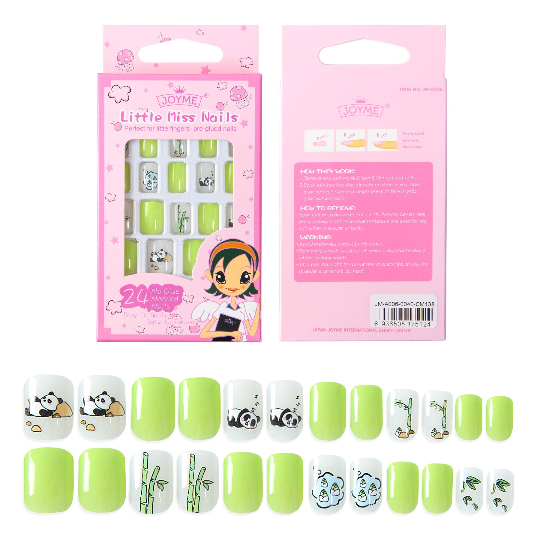 Wholesale Children's Press on Nails Kits 24 Solid Color Back Glue Nail Art Pieces ACC-NS-XKQ004