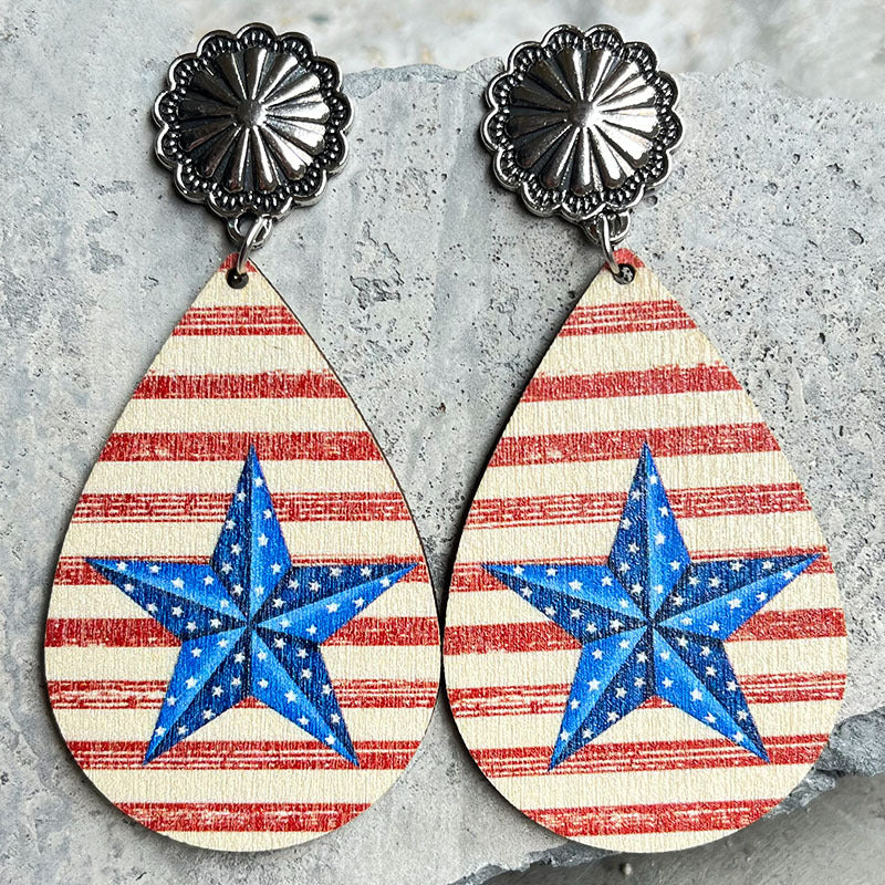 Wholesale 2 Pairs/Pack American Independence Day Western Style Cowboy Boots Cow Head Sunflower Wood Earrings ACC-ES-HY103