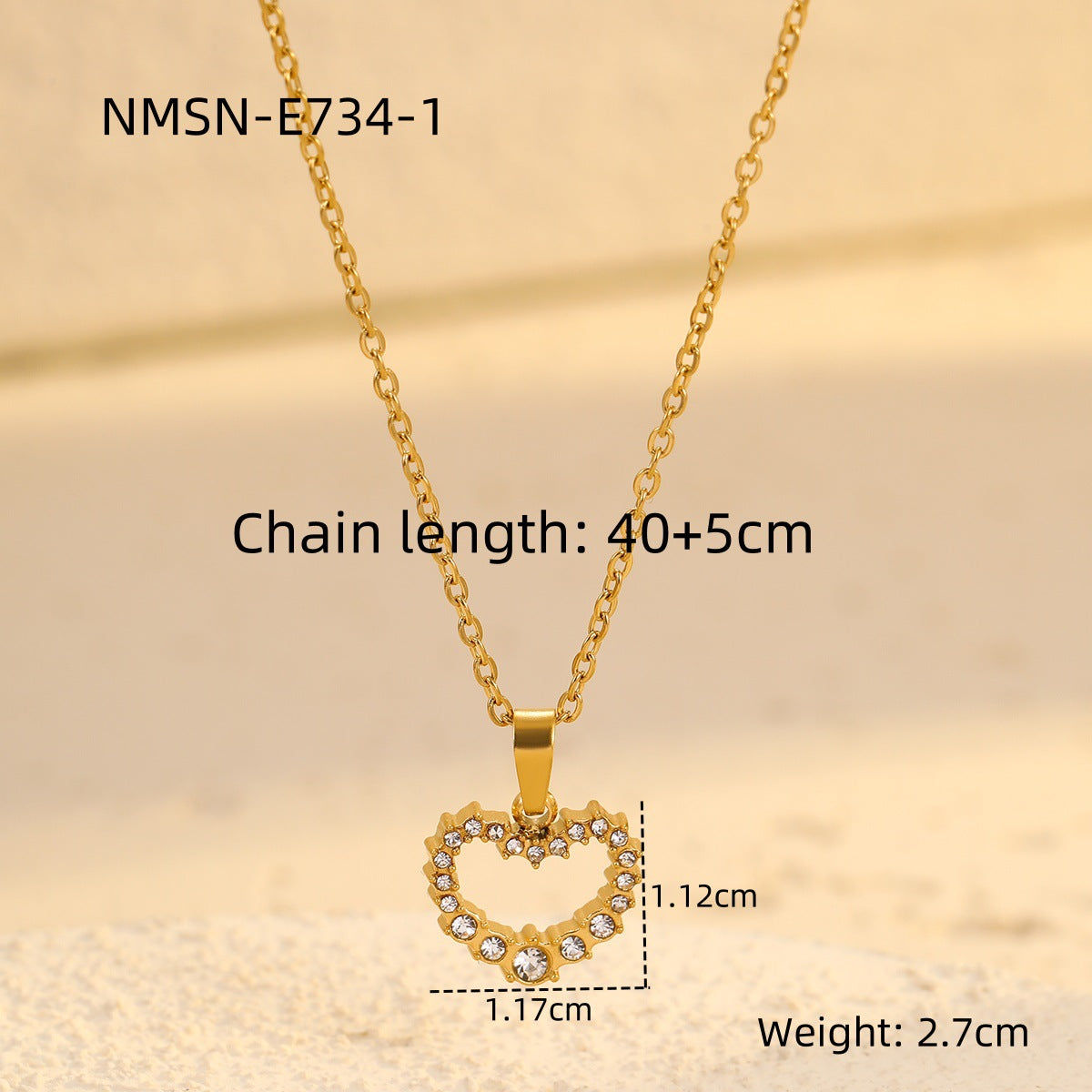 Wholesale Stainless steel heart necklace plated with 18k gold
