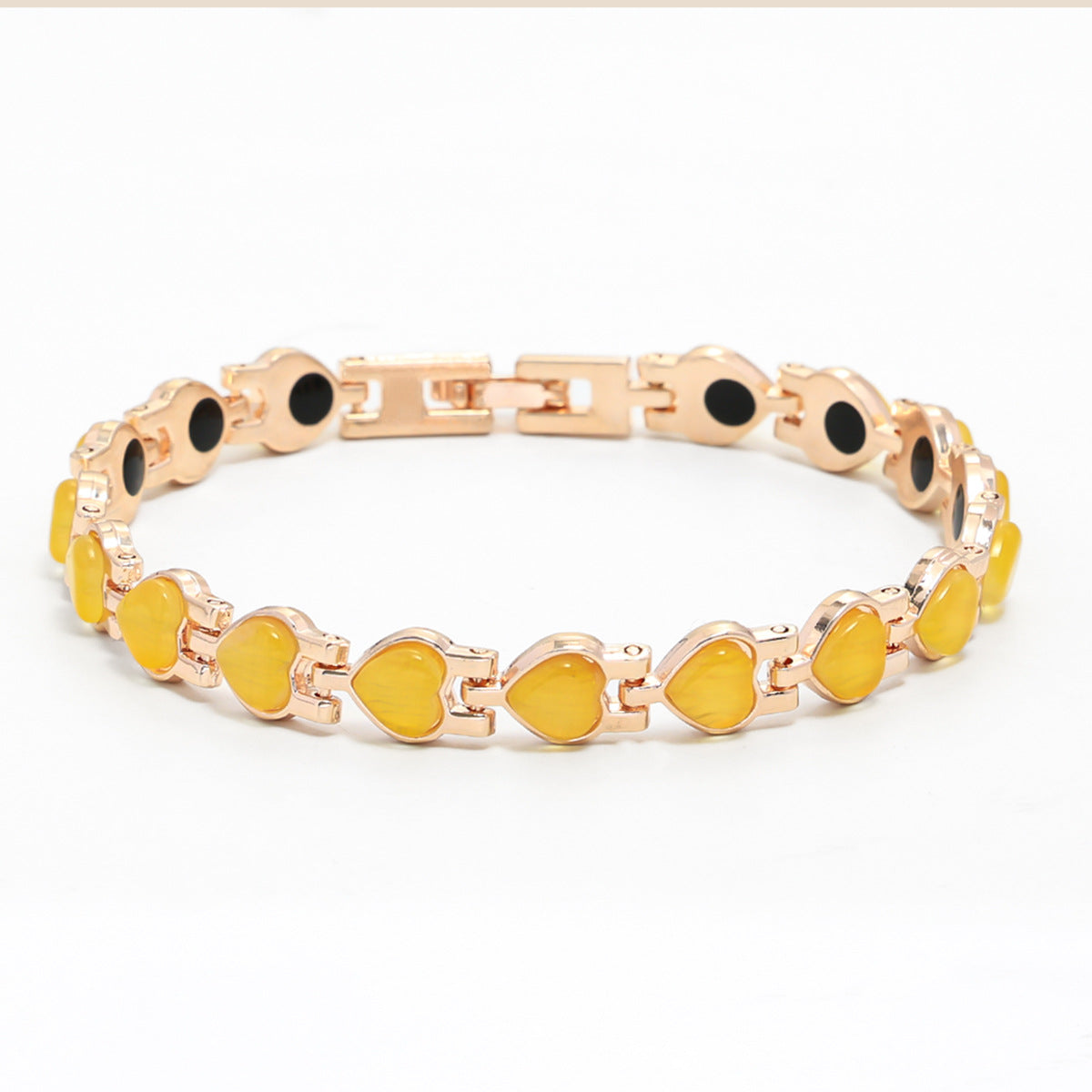 Wholesale Fashion Heart-Shaped Love Bracelet with Imitation Cat' s Eye Stone Zinc Alloy Electroplating Colorful Jewelry Accessory