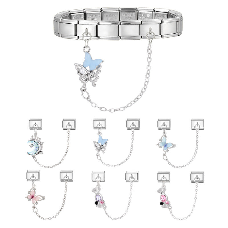 Wholesale Italian Charm Bracelet 9mm DIY Splicing Double Pendant  Stainless Steel Composable Bracelet