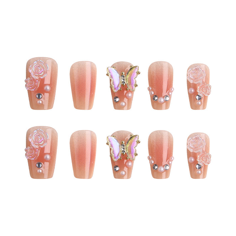 Crystal Butterfly Camellia Aurora Manicure Press-on Nails kits 24 pieces/box ACC-NS-BaiYuan001