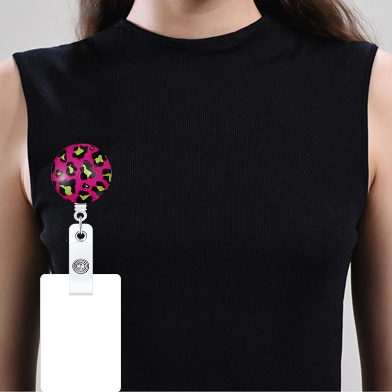 Wholesale Leopard Print Hand-Painted Retractable ID Badge Reel - Chic Keychain Clip for Office or Car Key Accessory,  Resale