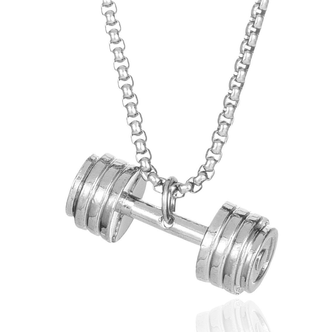 Wholesale Electroplated Zinc Alloy Fitness Dumbbell Pendant Necklace Men' s Weightlifting Sports Jewelry Accessory