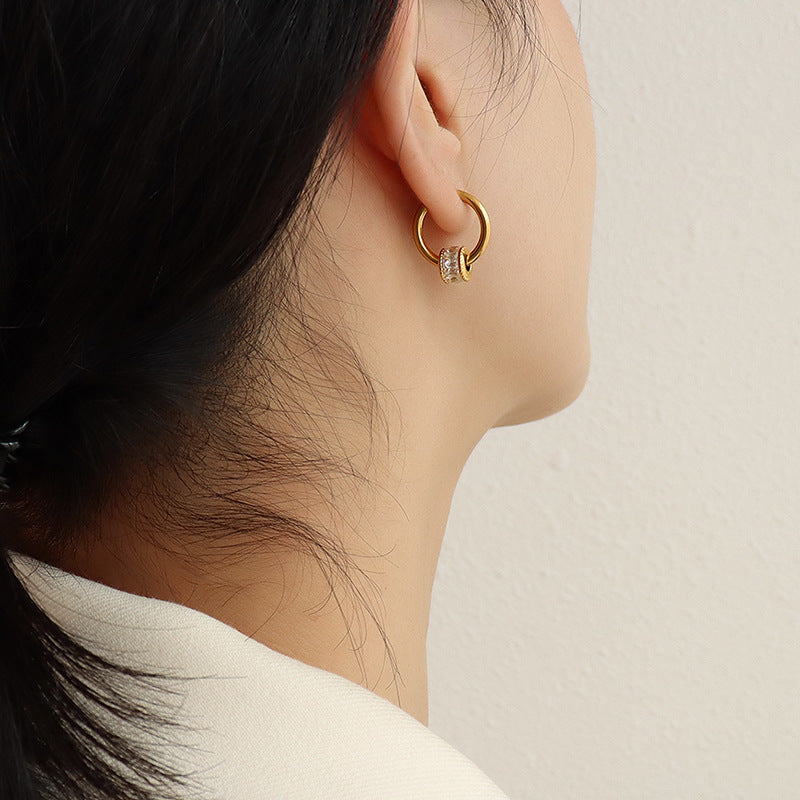 Wholesale Diamond Geometric Earrings Titanium Steel Plated 18K Gold Versatile Necklace Set ACC-NE-MiLi003