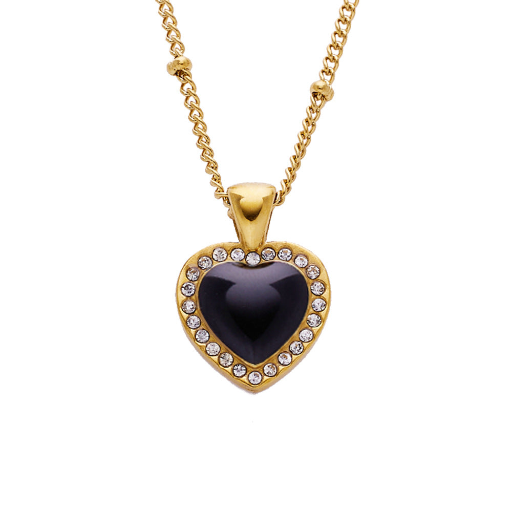 Wholesale Roman Digital Heart-shaped Zircon Pendant Titanium Steel Necklace ACC-NE-Feif001