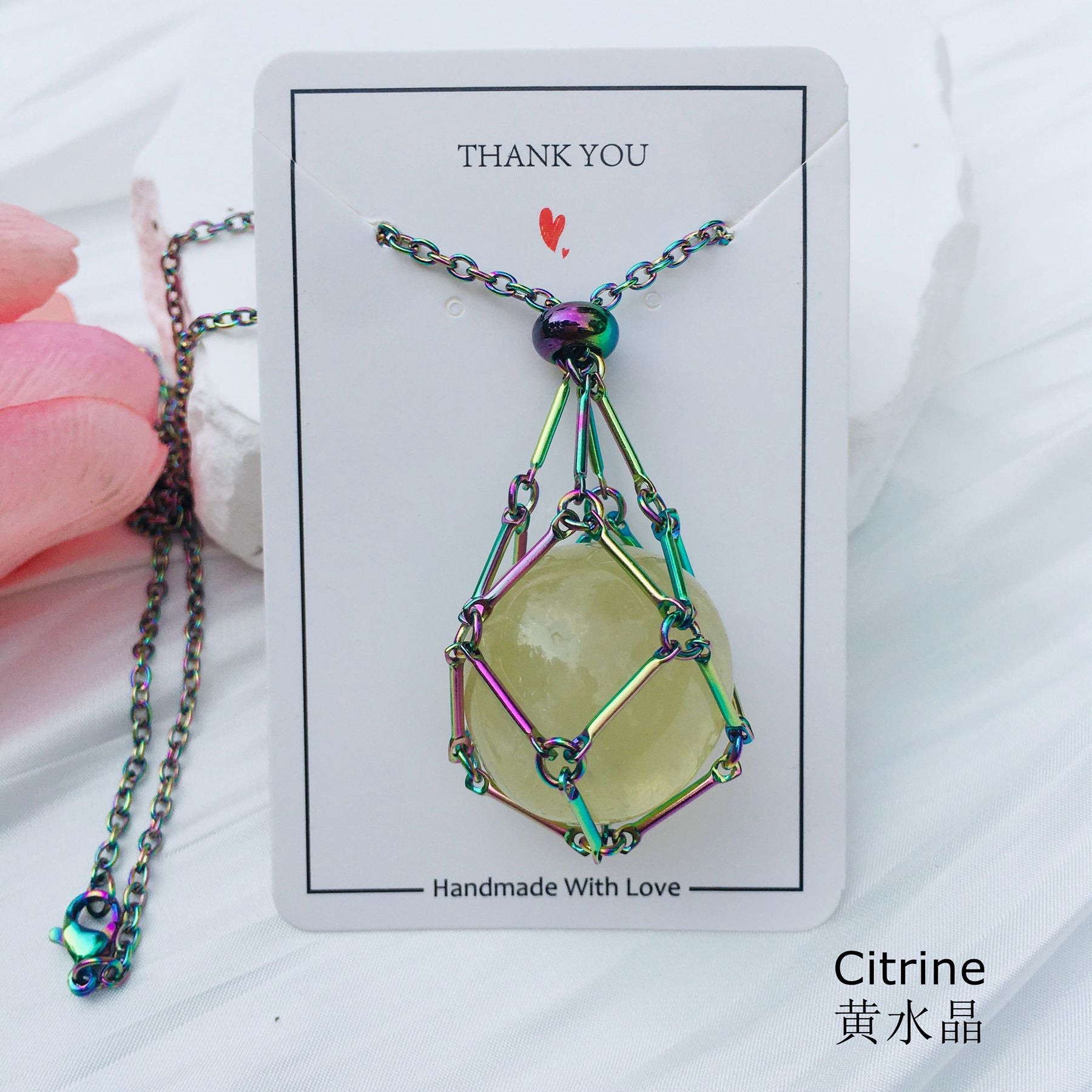 Wholesale Crystal Natural Stone Electroplated Color Bamboo Adjustable Metal Mesh Necklace ACC-NE-RongGuan002