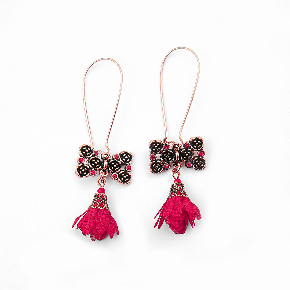 Wholesale Chinese Style Red Tassel Earrings Retro Medieval Festive Jewelry Accessory