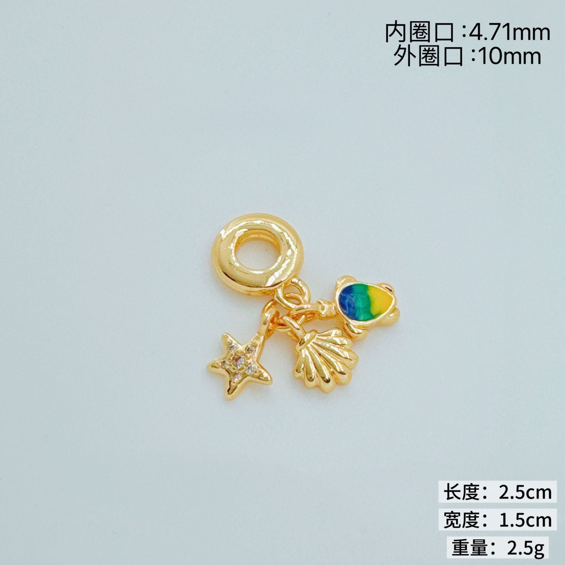 Wholesale Gold Plated Copper Ocean Themed Large Hole Pendant Bead Bracelet Everyday Jewelry Accessory