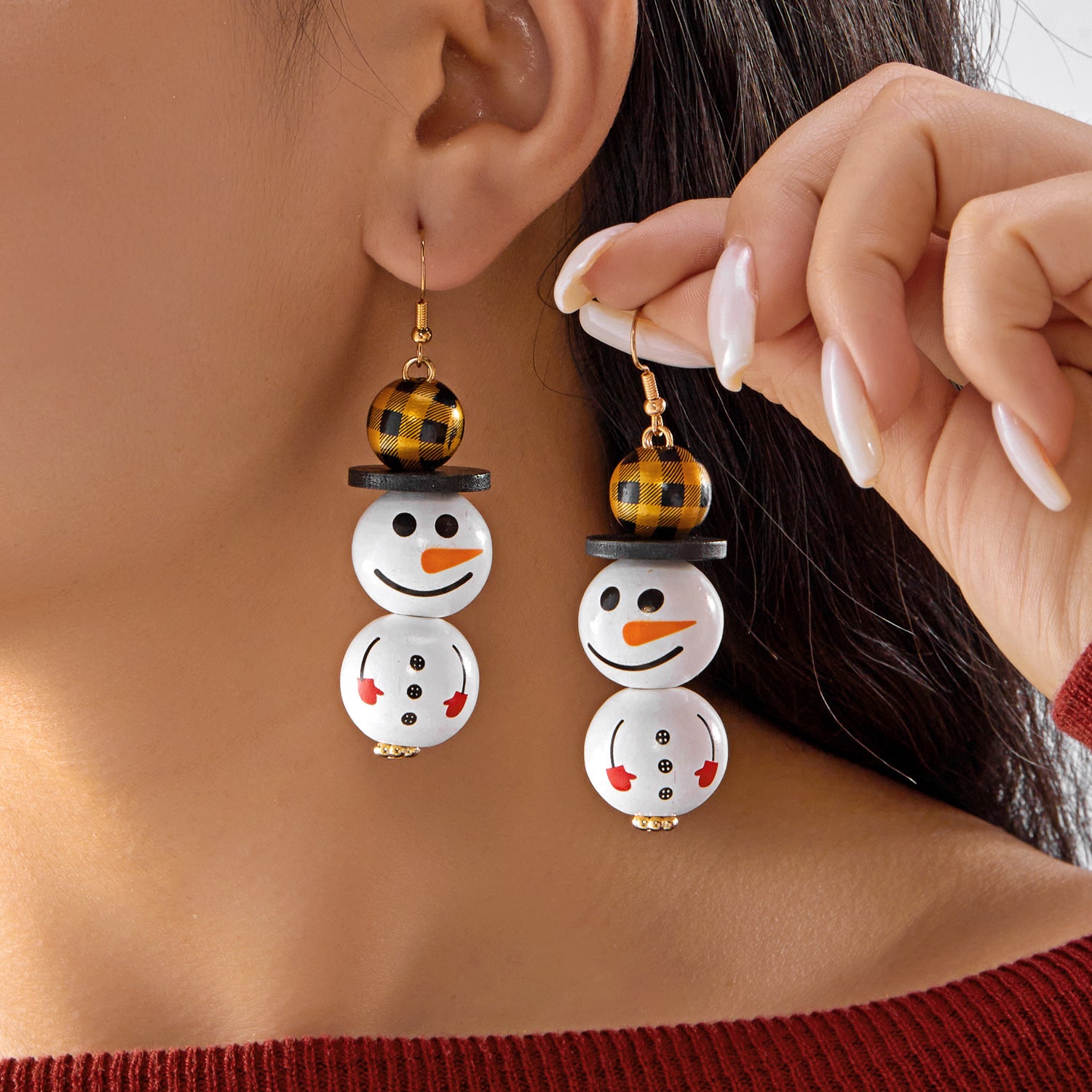 Wholesale Christmas wooden beads cartoon  snowman earrings