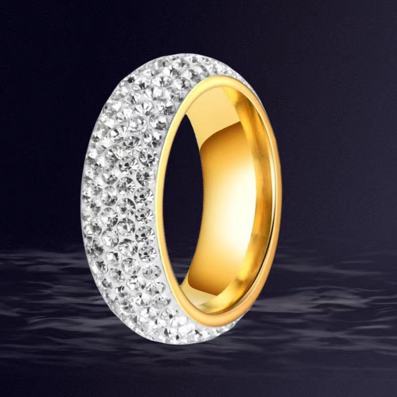 Wholesale Titanium Steel Ring Five Rows of Clay Full Diamond Stainless Steel Ring ACC-RS-Xinj009