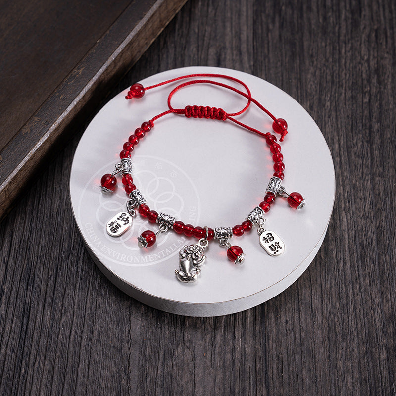 Wholesale Ethnic Tibetan Silver Red Bead Bracelet Anklet