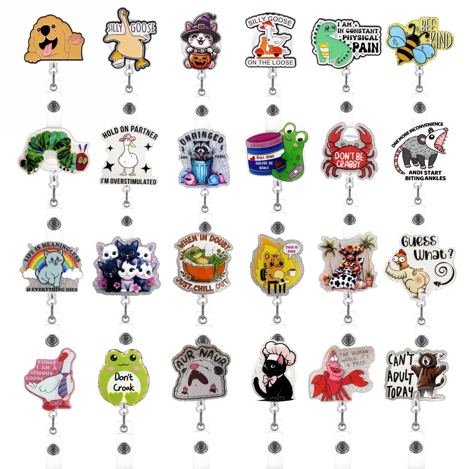 Thème animal en gros acrylique rétractable enroule des badges de trousseau rétractable