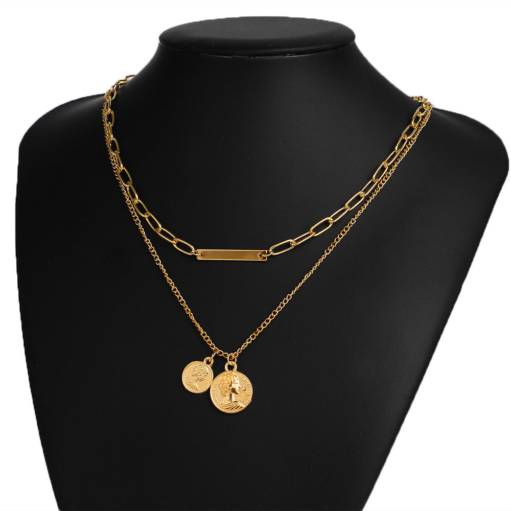 Wholesale Human head necklace set light luxury temperament relief round necklace