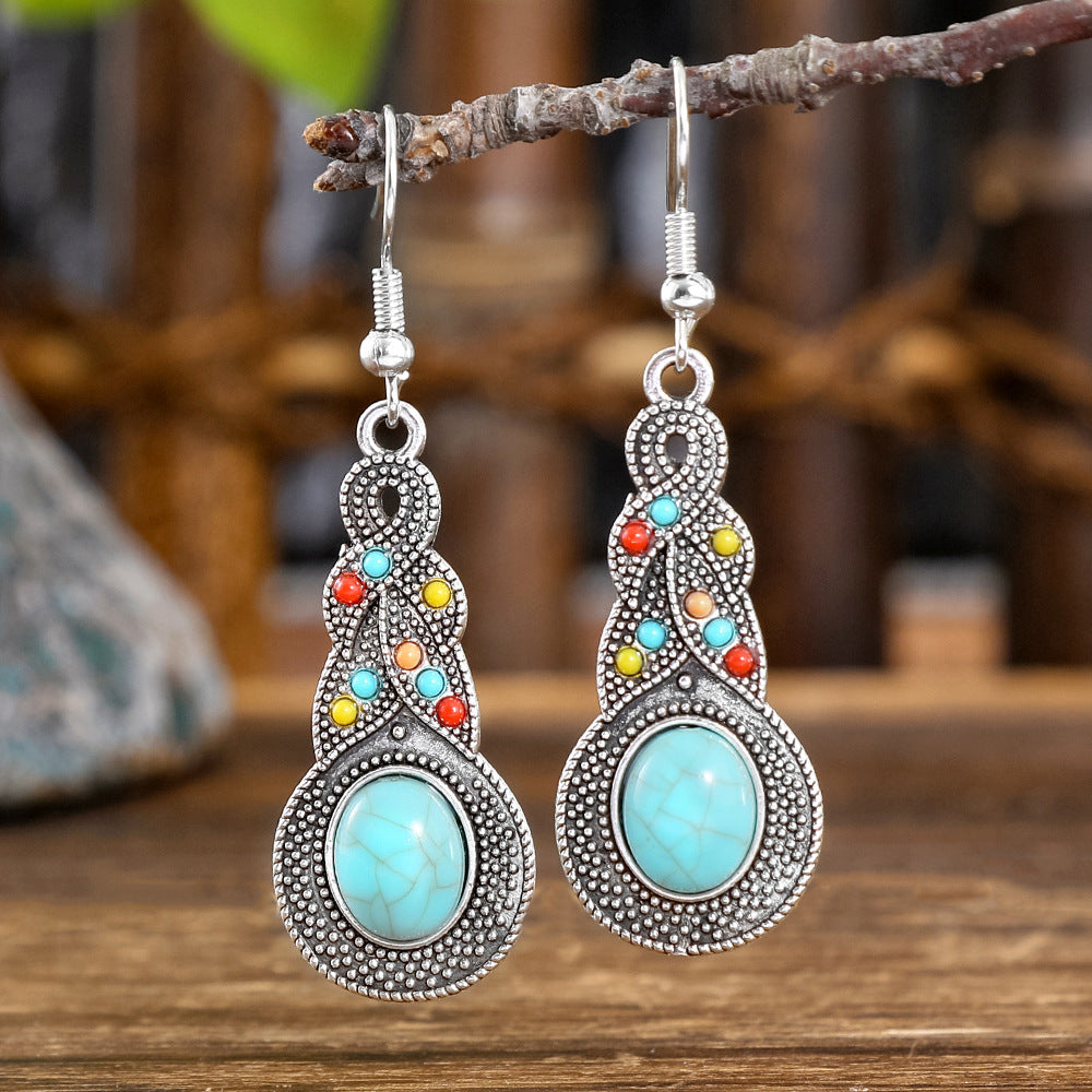 Wholesale Alloy Bohemian Hook Earrings Retro Ethnic Turquoise Oil-Drip Style for Women Gift Boutique Resale