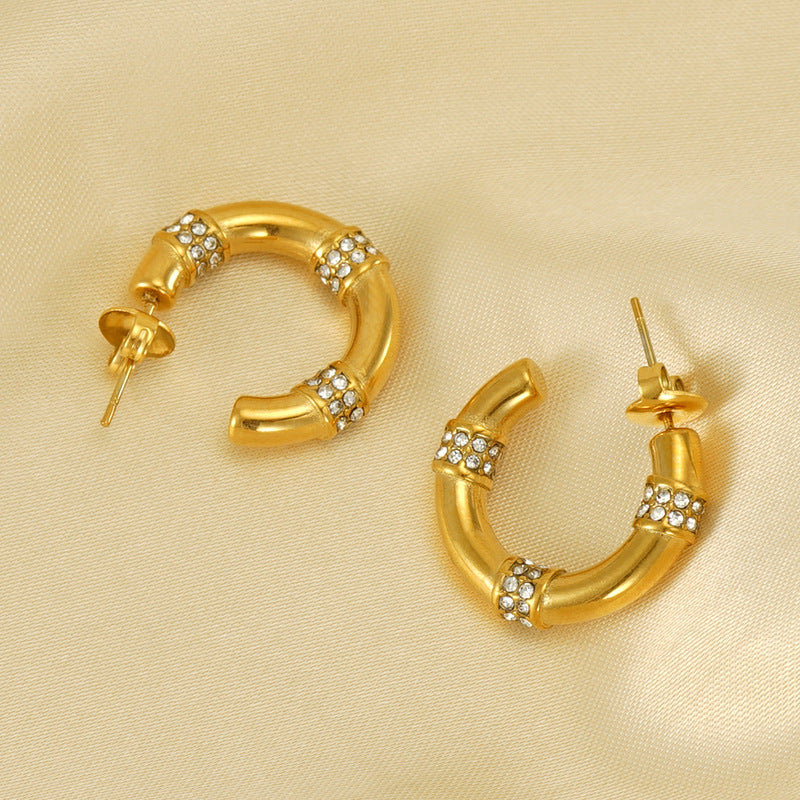 Wholesale  18K Titanium steel diamond bamboo earrings