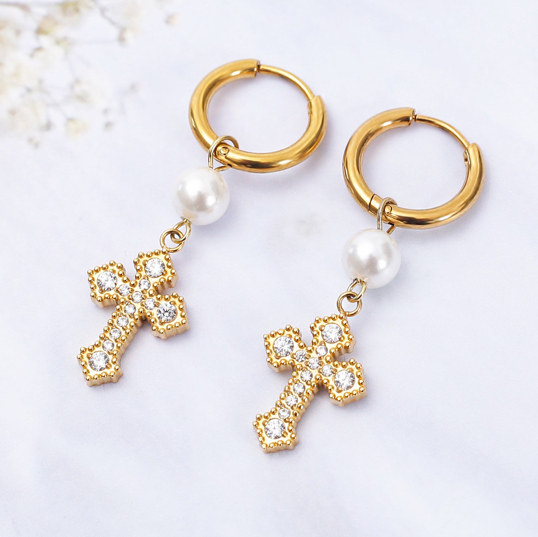 Wholesale Stainless steel zircon cross earrings