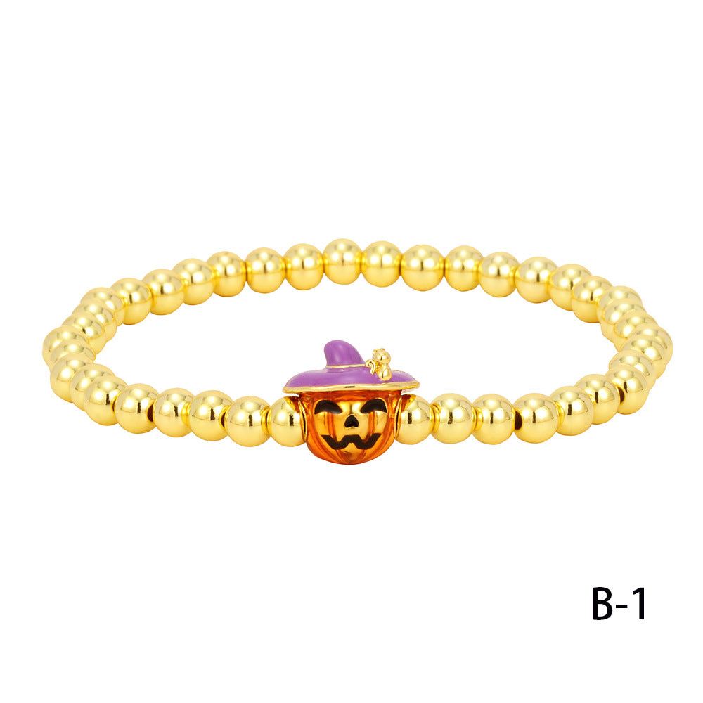 Wholesale  bracelet ins style personality skull electroplated copper beads solid gold beads bracelet