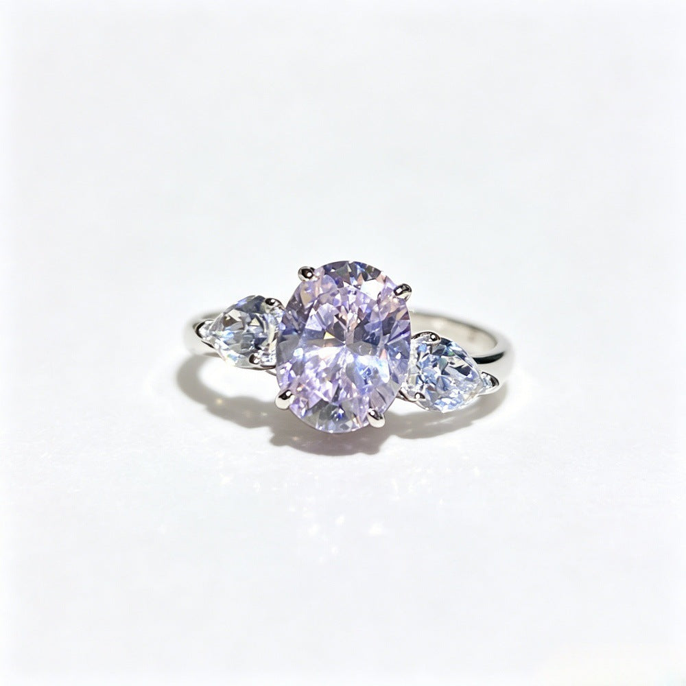 Wholesale Pink Dreamy Three Stone Colorful Gemstone 925 Silver Ring Ice Cut Brilliant Trendy Women S Jewelry Gift