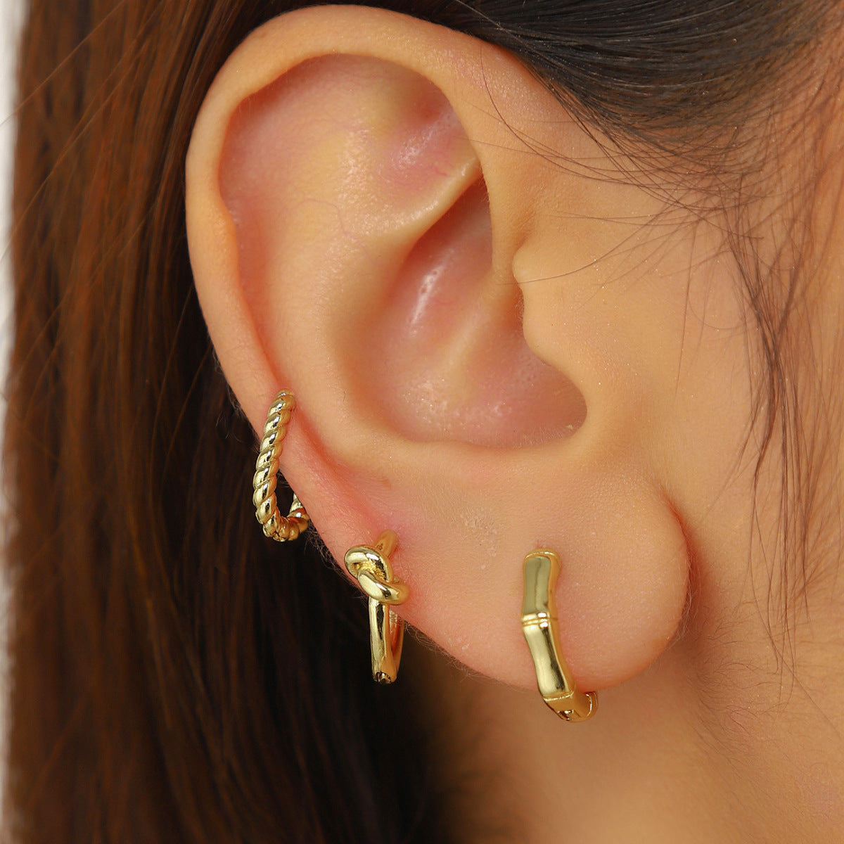 Wholesale Irregular one card three pairs of copper zircon earrings set