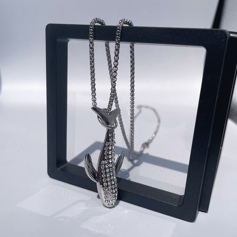 Wholesale Ocean Whale Rhinestone Pendant Necklace Titanium Steel Fashion Accessory Gift