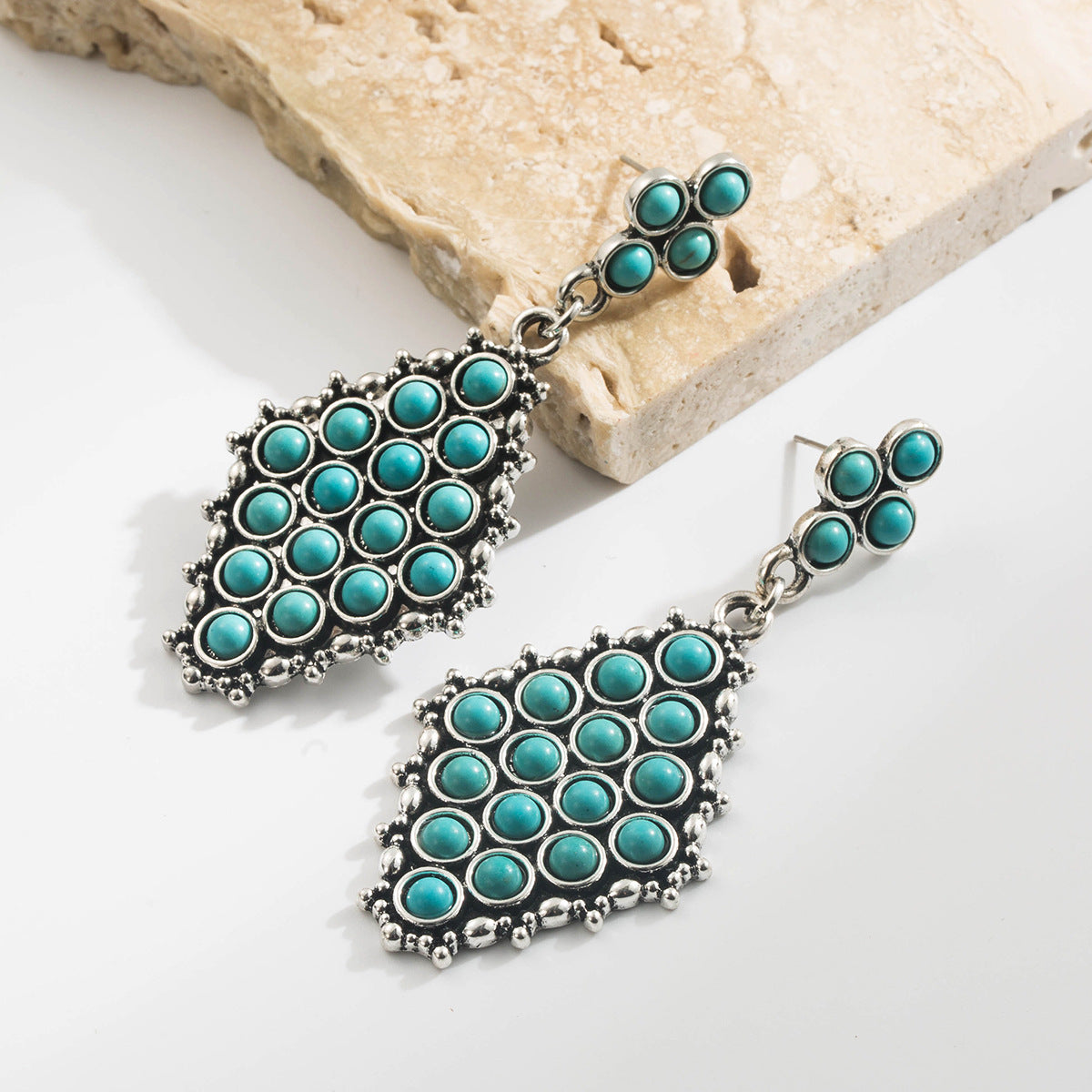 Wholesale Bohemian Turquoise Pendant Earrings,  Alloy Inlaid Turquoise,  Fashion Accessory for Resale