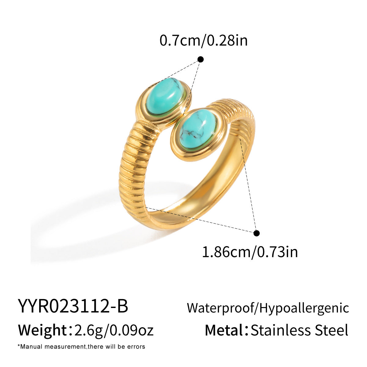 Wholesale French Style Ins Retro Open-Ended Ring with Lapis Blue and Turquoise,  Fashion Jewelry Accessory for Gift