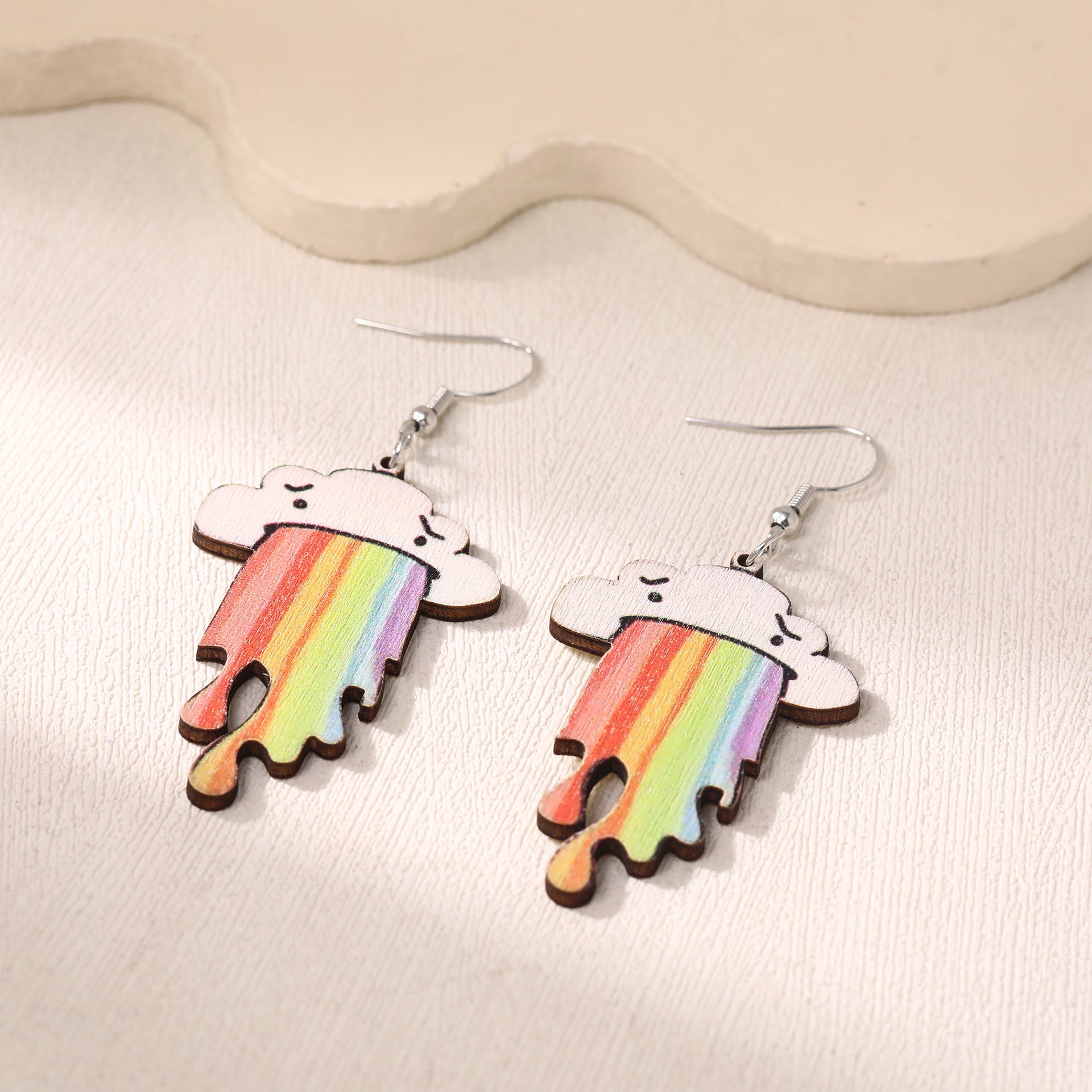 Wholesale environmentally friendly wooden earrings cartoon clouds rainbow earrings