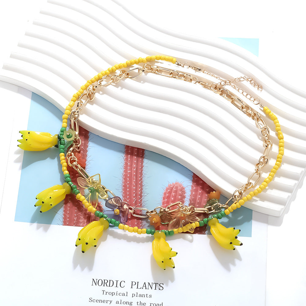 Wholesale  Handmade Beaded Banana Flower Pendant Necklace