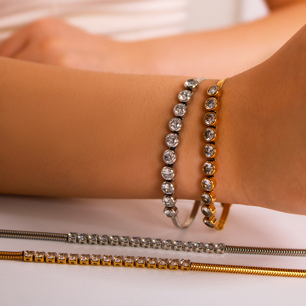 Wholesale 18K gold inlaid zircon snake chain titanium steel bracelet necklace suit