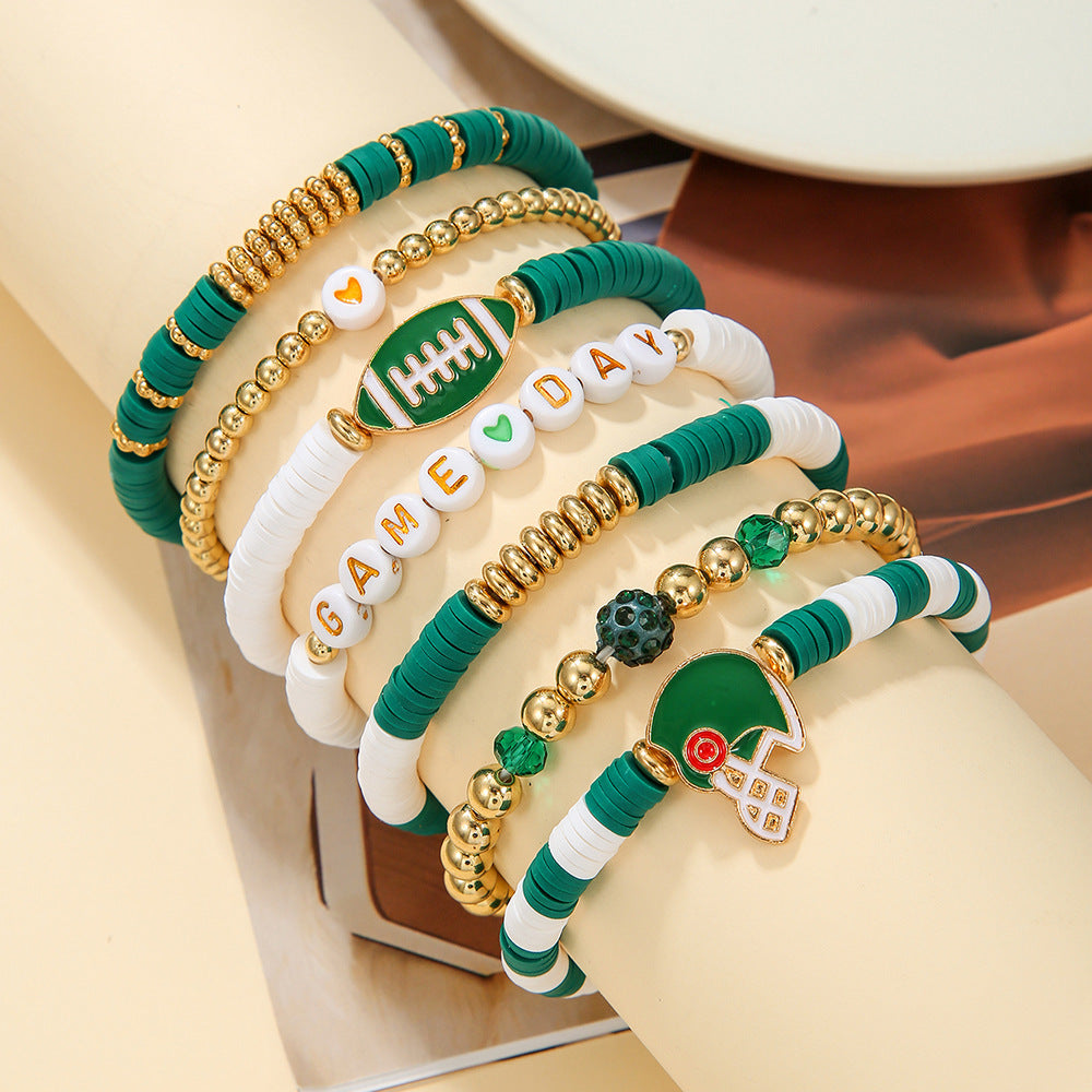 Wholesale rugby bracelet set  sporty and unique letter bracelet