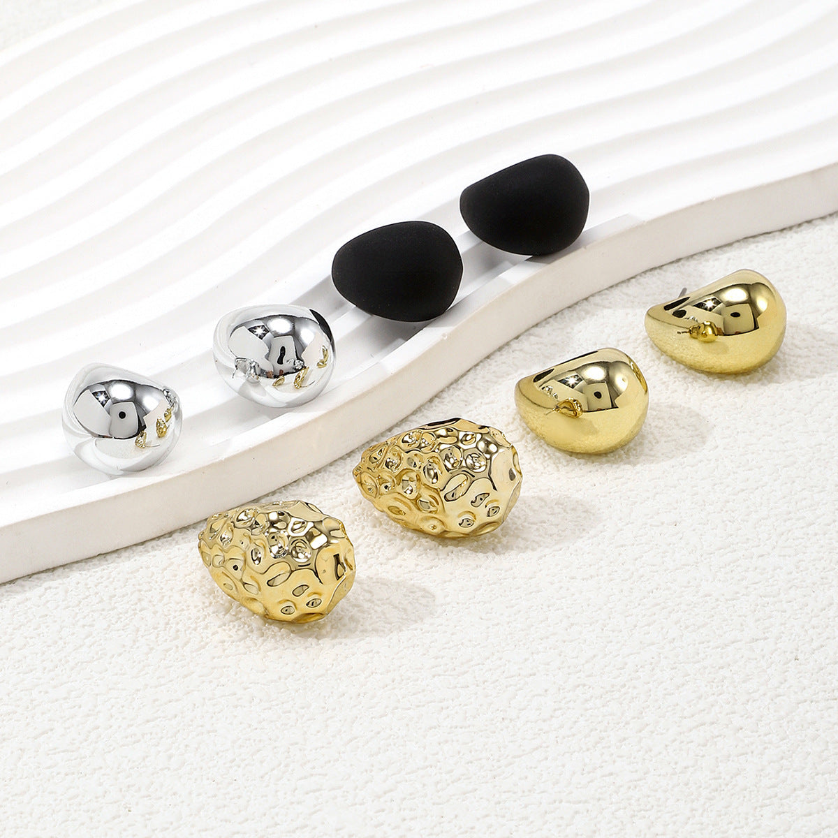 Wholesale Water drop hammer pattern metal geometric earring set