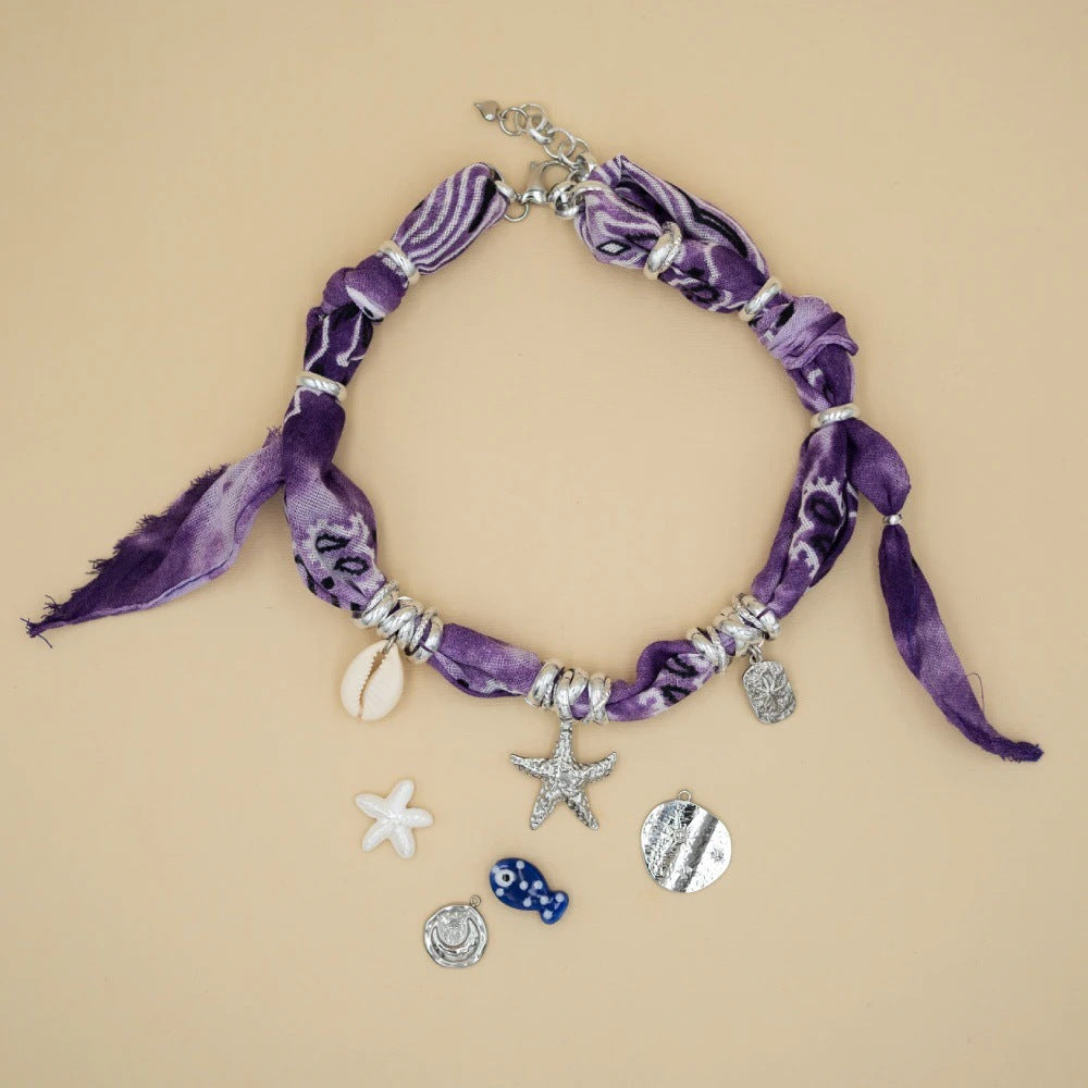 Wholesale Titanium Steel Hand-knotted silk scarf pattern printed bracelet