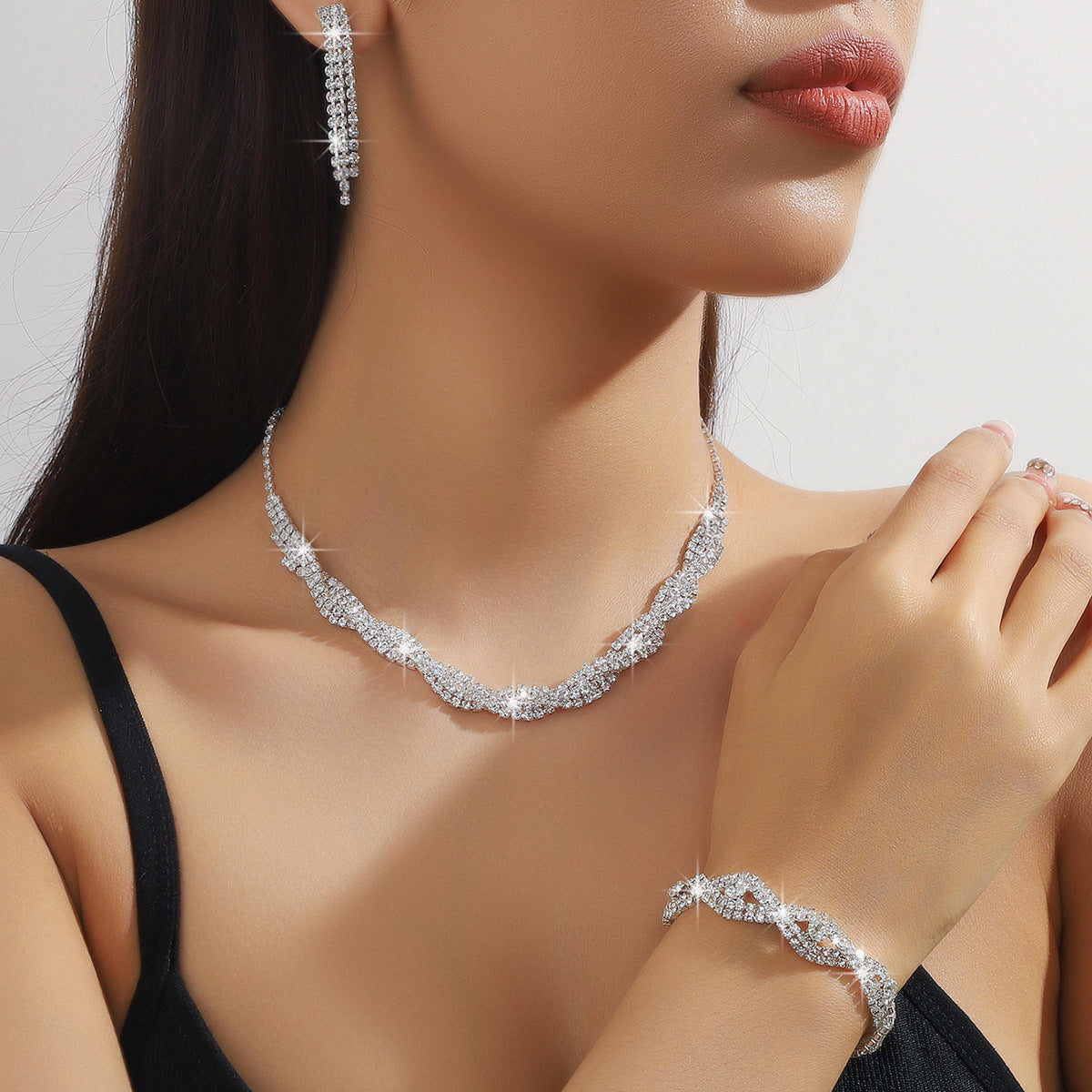 Wholesale Rhinestone Necklace,  Earrings,  and Bracelet Set