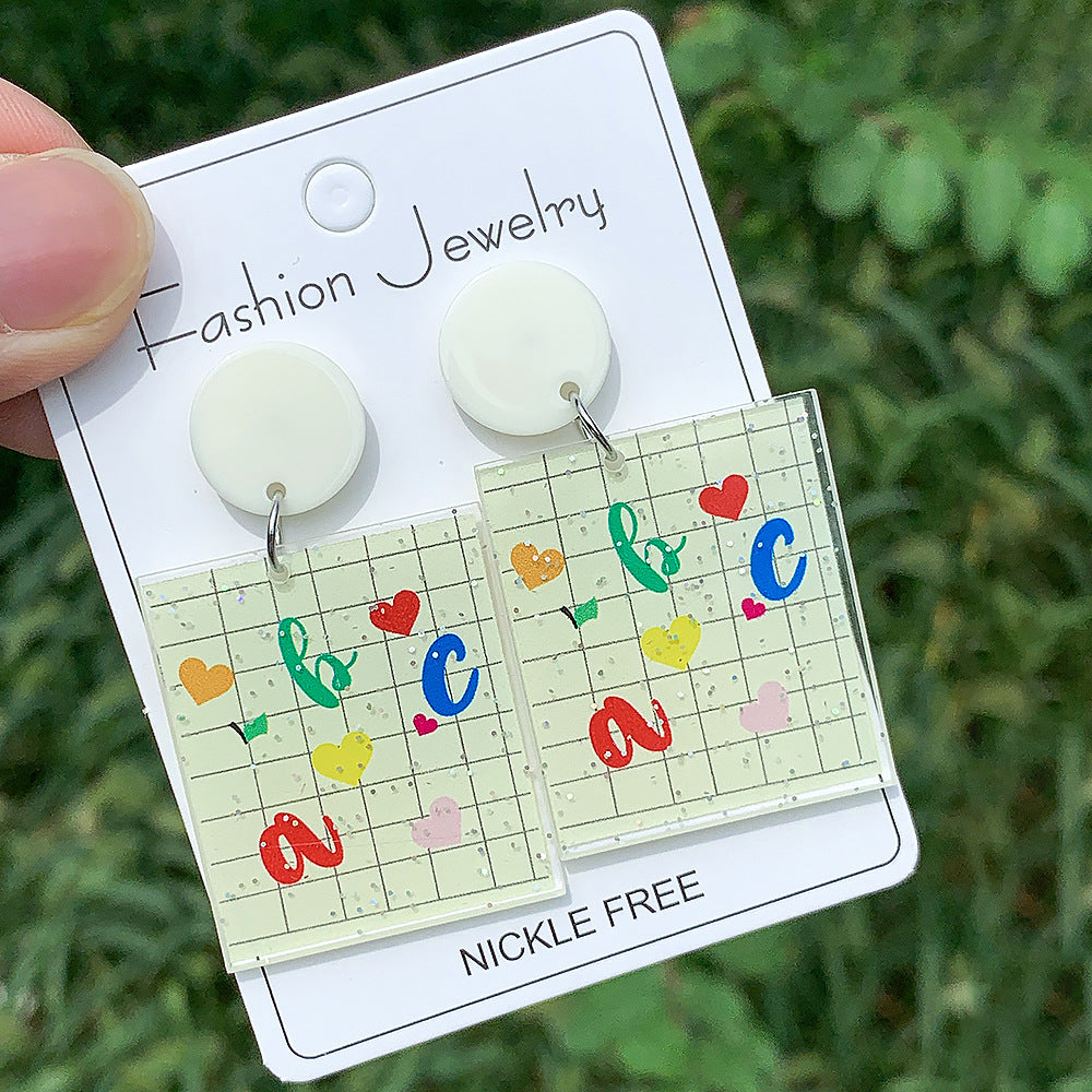 Wholesale Teacher' s Day Pencils Apples Books Cartoon Contrasting Acrylic  Earrings