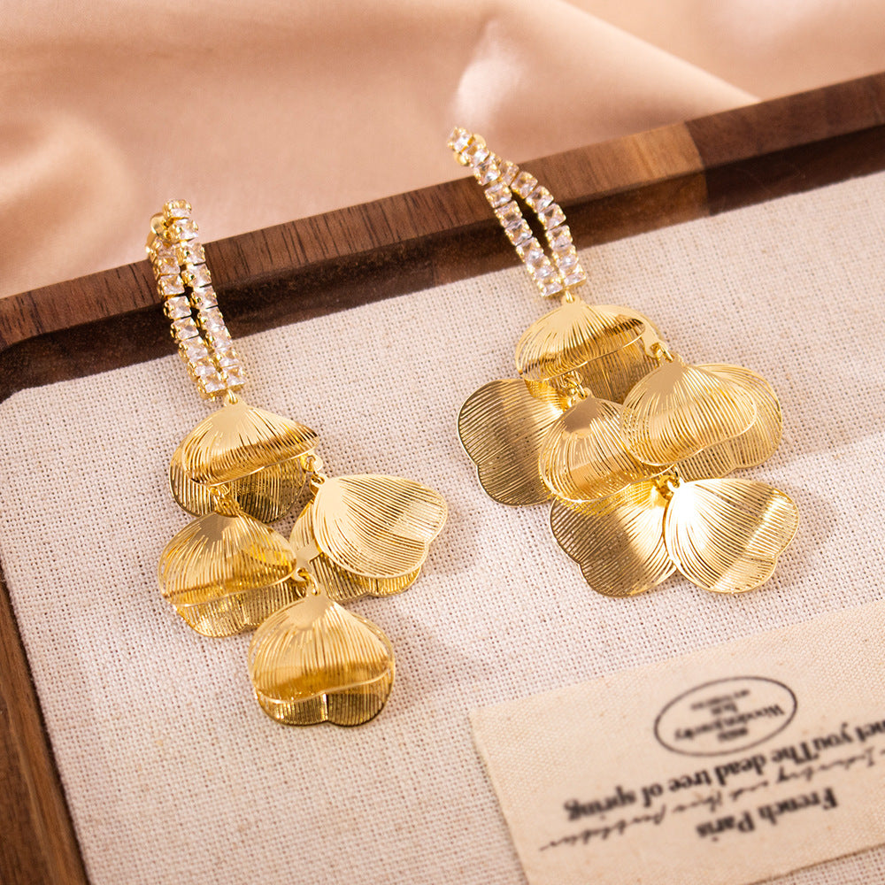 Wholesale Silver Needle Fashion Micro-inlaid Hollow Flower Tassel Earrings