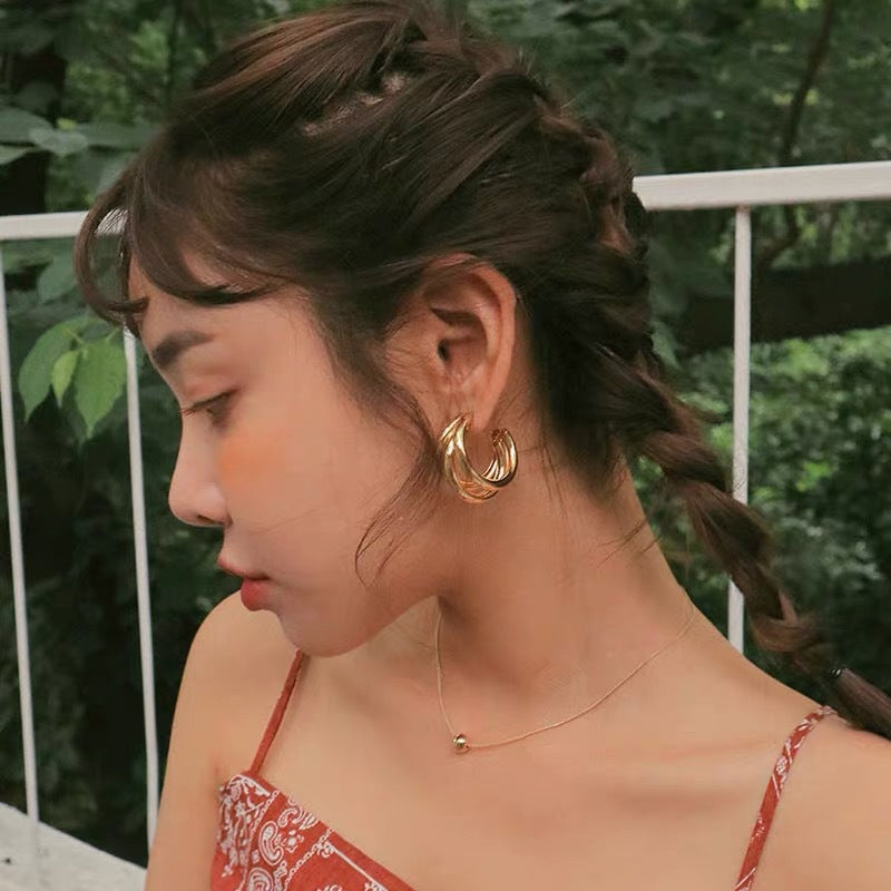 Wholesale  metal earrings three-ring circle C- shaped  earrings